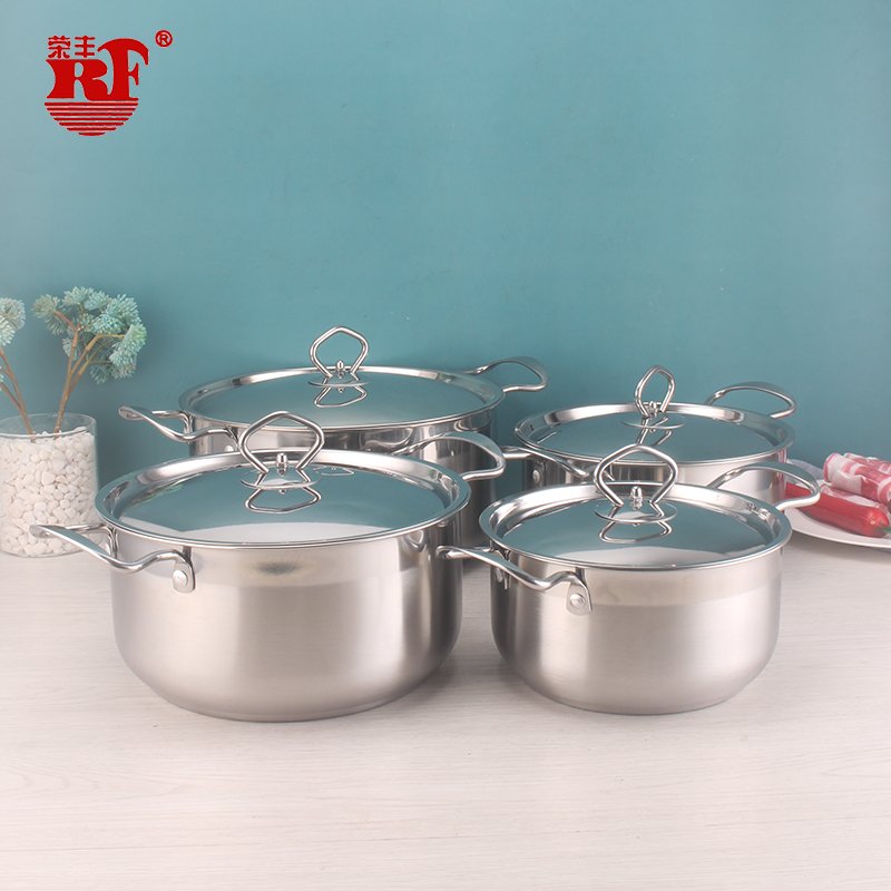 8pcs European Style Stainless Steel Cookware Sets Double Bottom With Glass Lid and Stainless Steel Handle