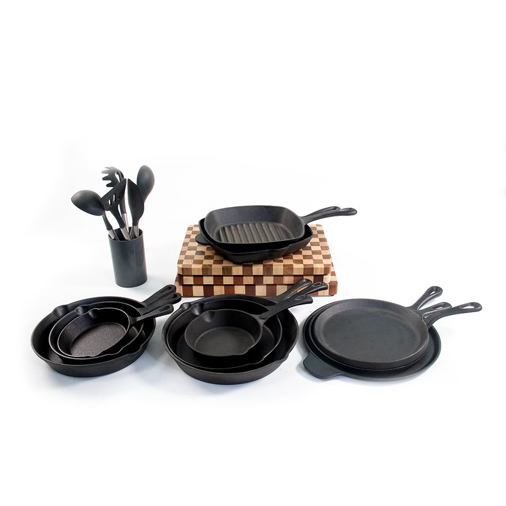 mcooker low moq preseasoned cast iron cookware set pot cooking iron cast frying pan skillet bbq grill pans cast iron pan set