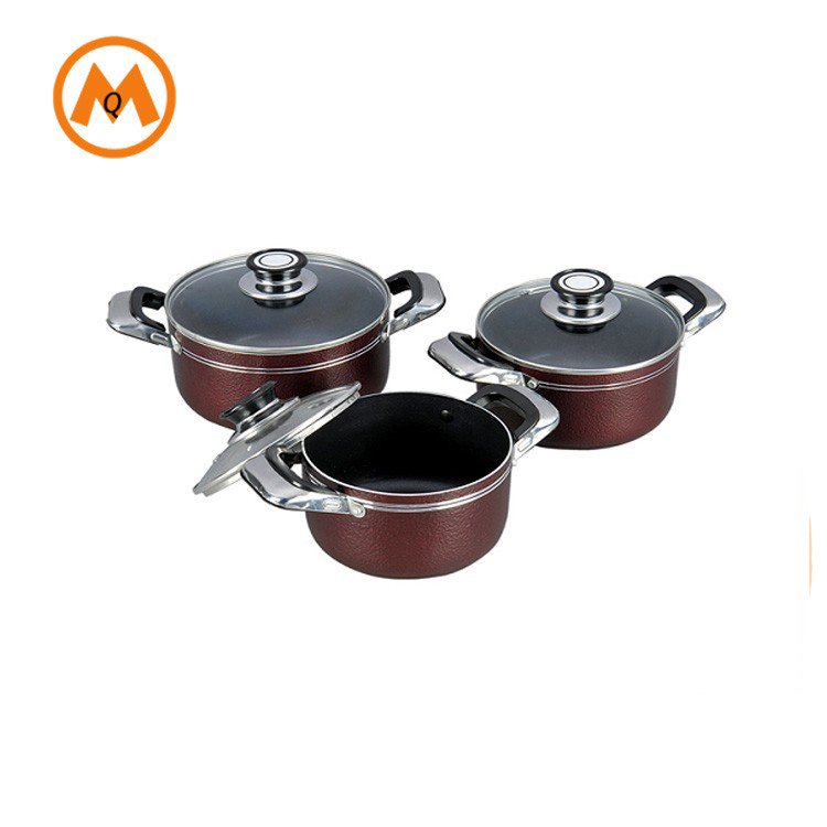 6pcs non stick aluminum cookware set with glass lid