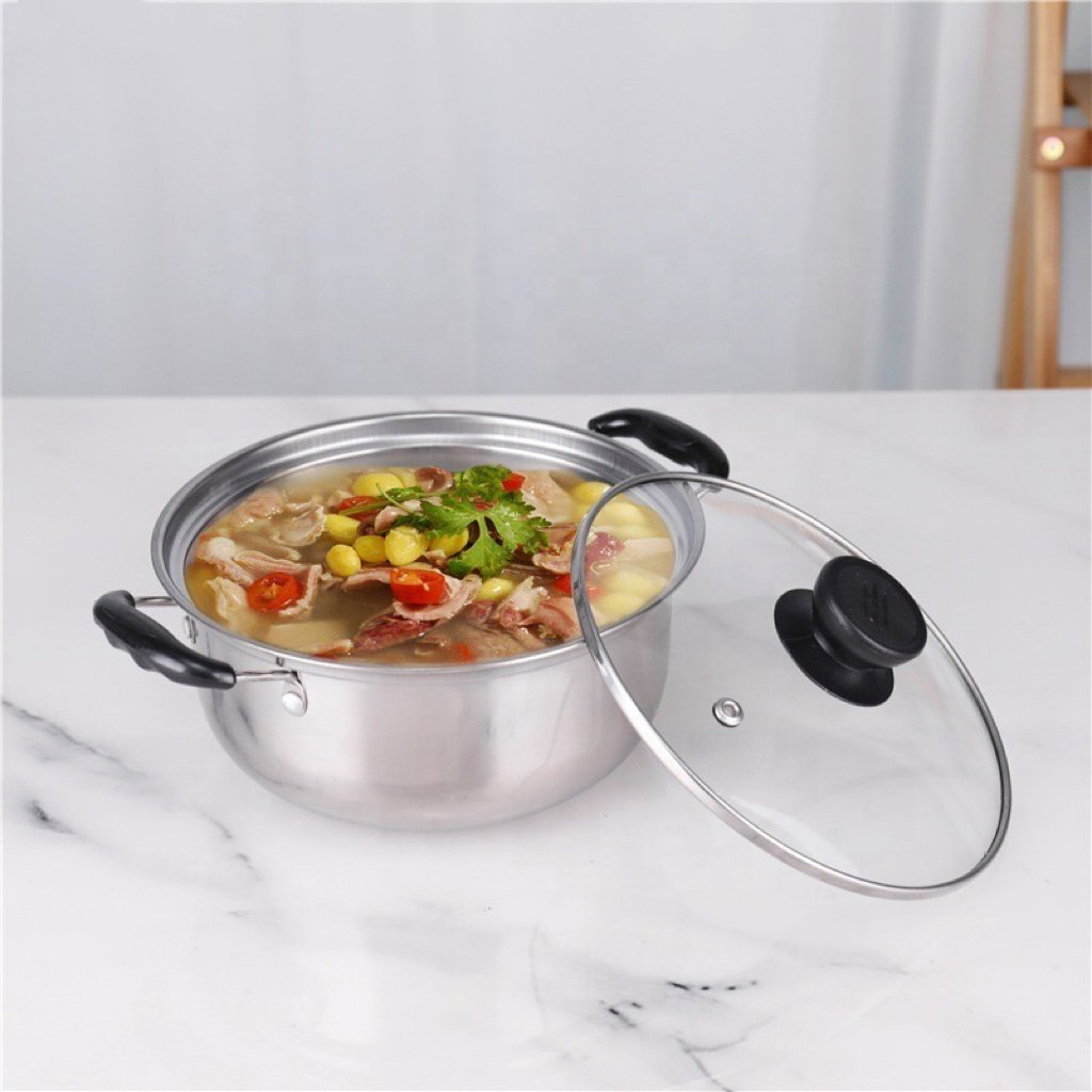 Factory direct sales stainless steel kitchenware black handle soup pot 10pcs cuisine cookware set cooking pots
