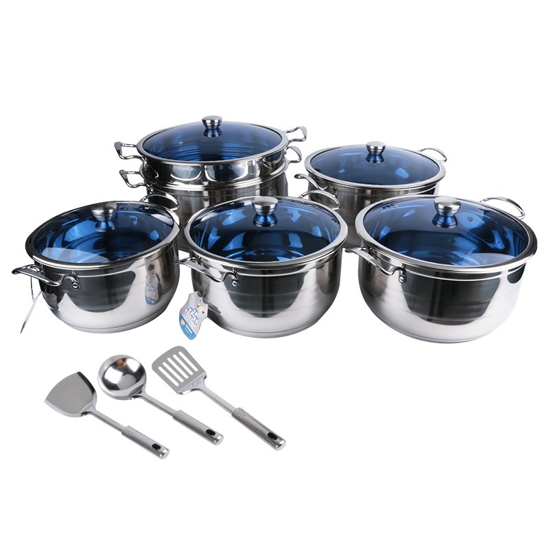 14PCS stainless steel kitchen pots and steamer appliances set cookware cooking pot