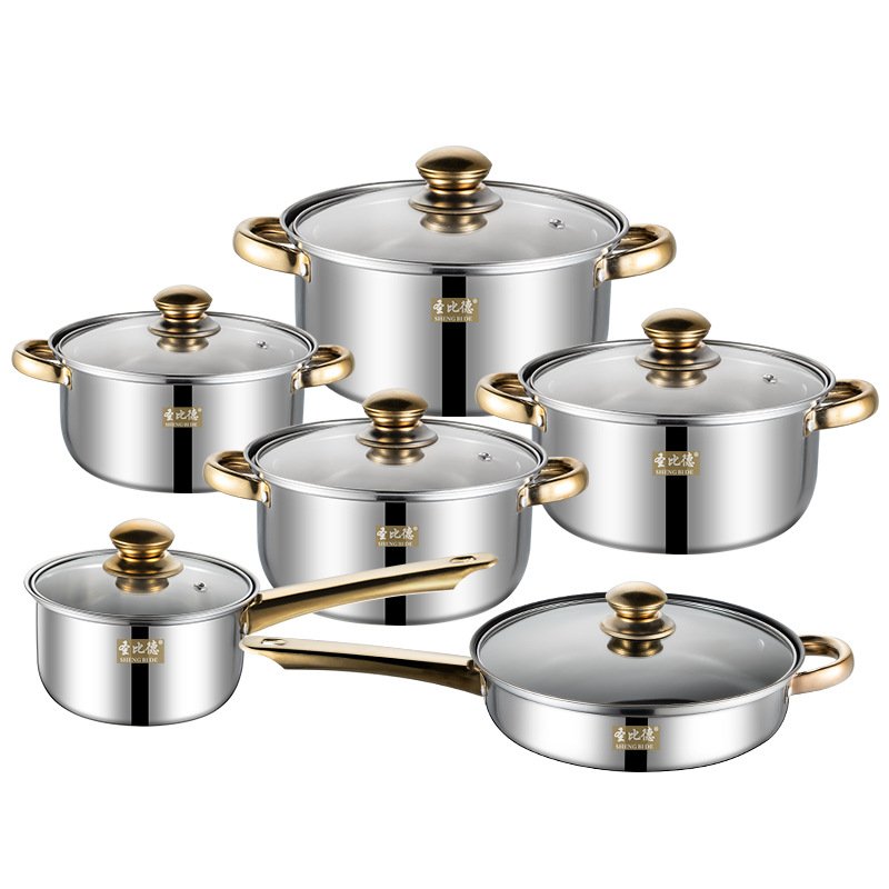 Stainless Steel Pots and Pans Set 12 Piece 6 Covers Kitchen Cookware Sets with Stay-Cool Handles Compatible with All Stovetops
