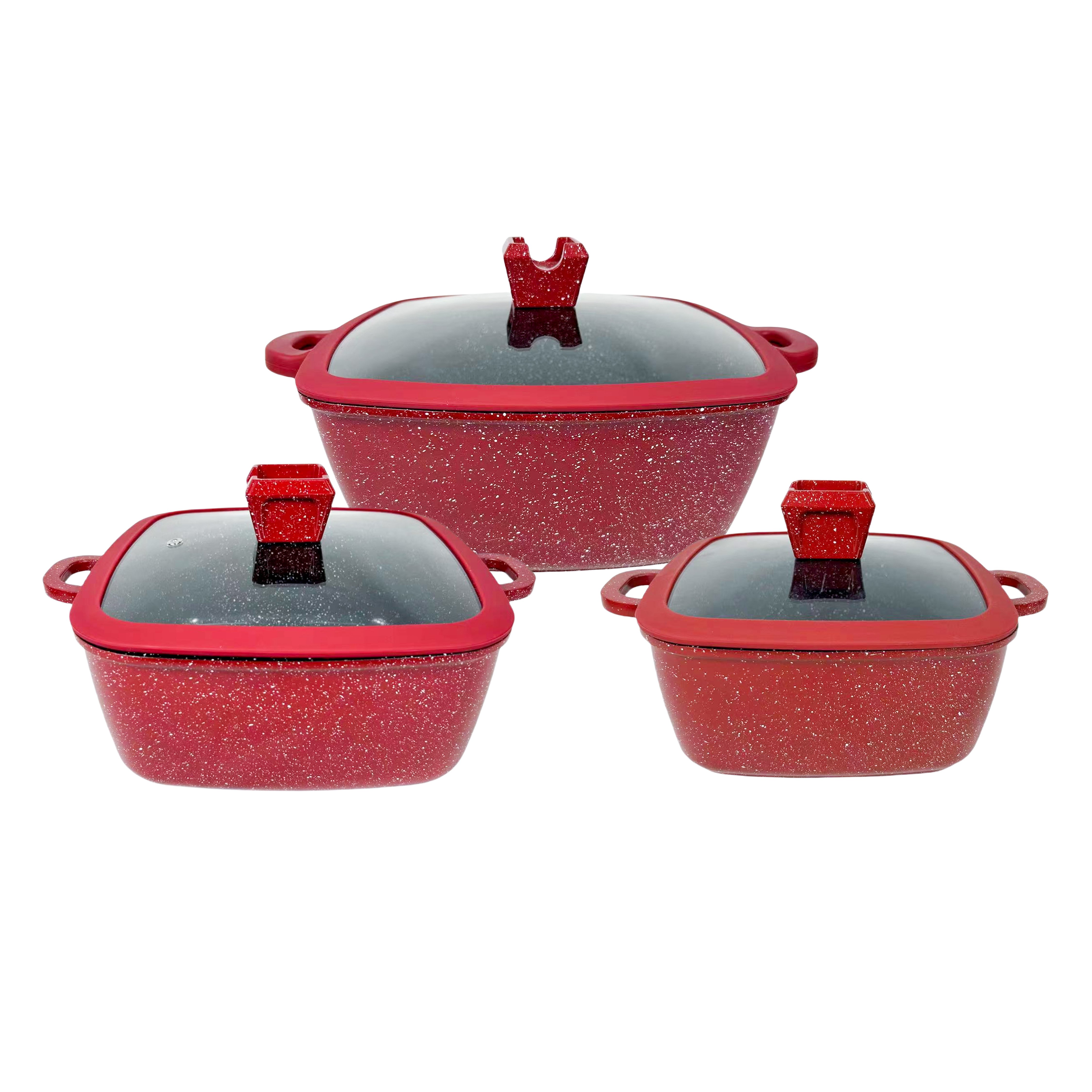6pcs non stick marble coating induction bottom black cookware set Casserole En Verre Nonstick Marble Coating