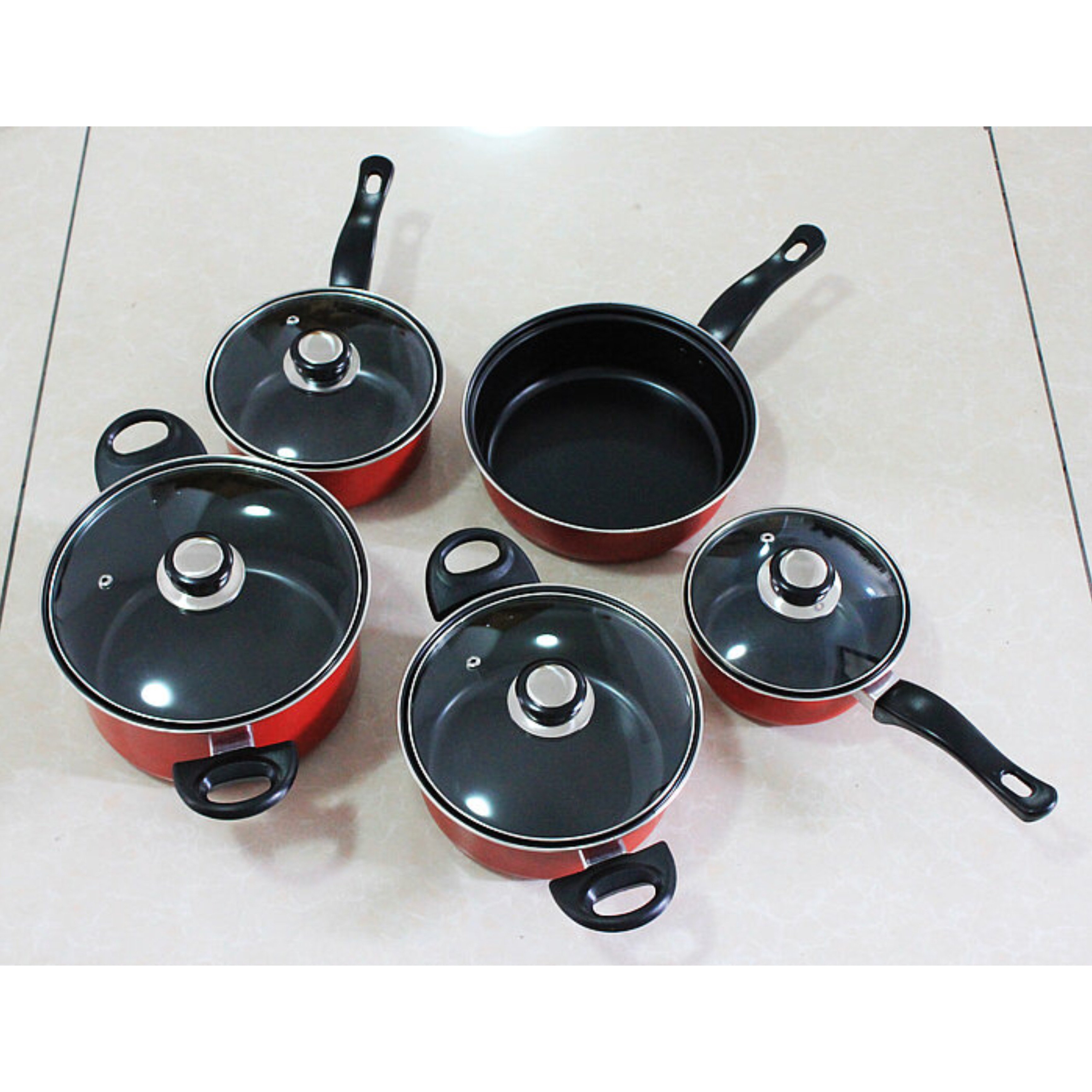 Non stick 9pcs carbon steel cooking pot cookware set of cooking pots