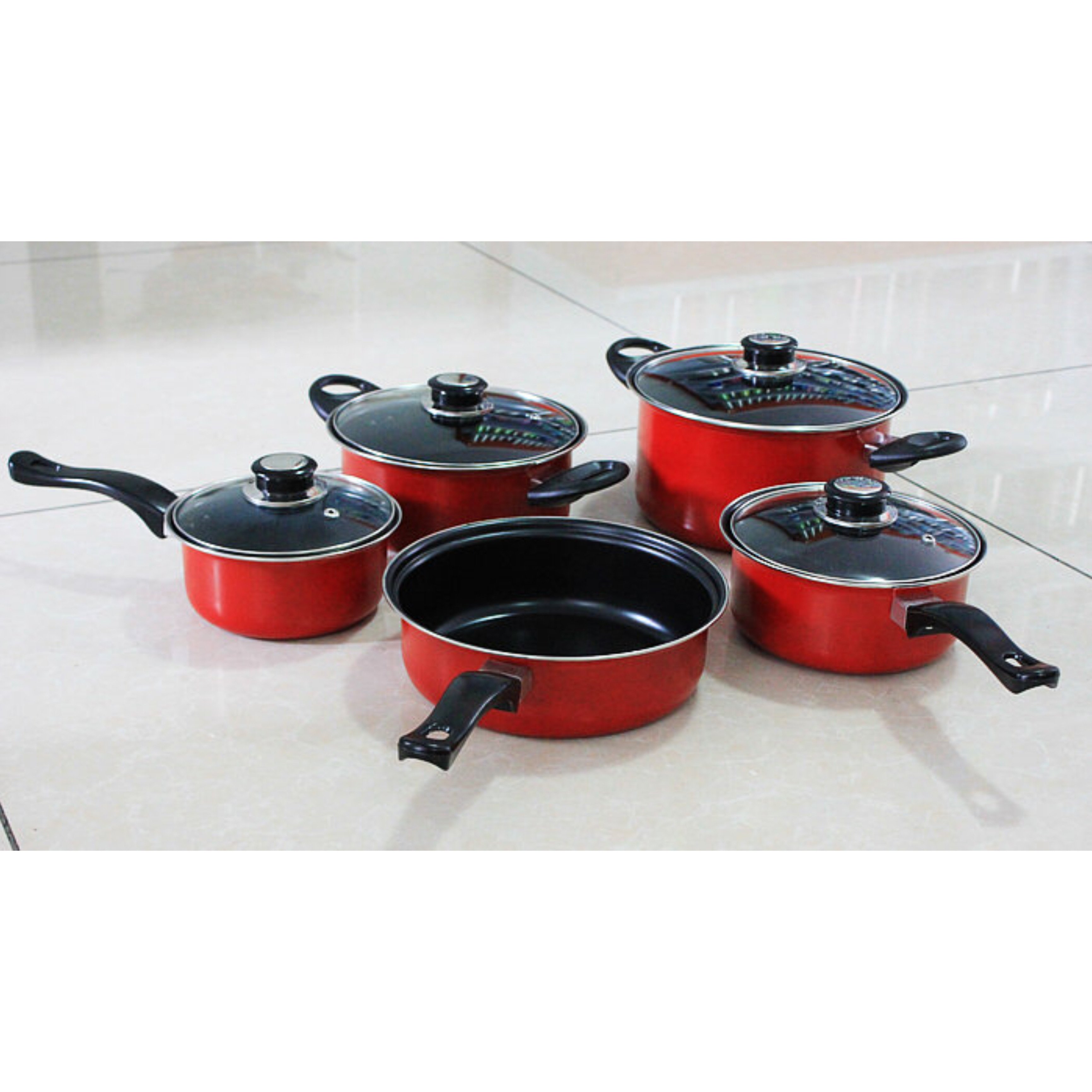 Non stick 9pcs carbon steel cooking pot cookware set of cooking pots