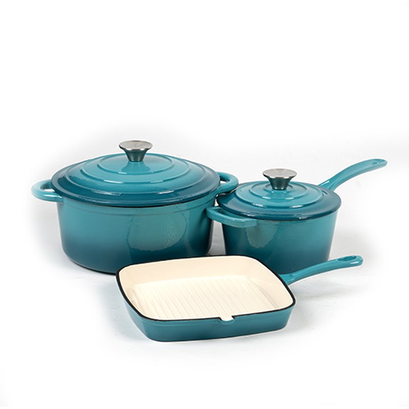 Large size enamel cast iron skillet color soup pot dutch oven enameled cast iron cookware set
