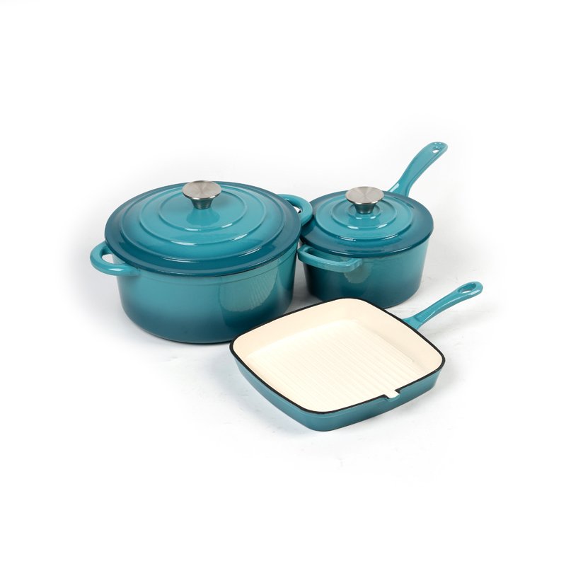 Large size enamel cast iron skillet color soup pot dutch oven enameled cast iron cookware set