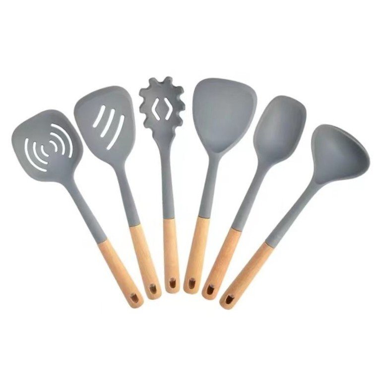 Hot Sale 6 Piece Cooking Tools Silicone Kitchen Utensils Kitchen Utensils Set with Wooden Handles Cooking Tools set