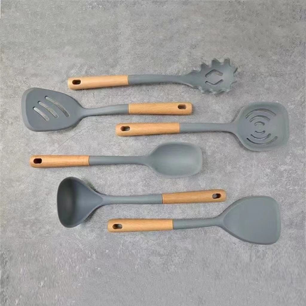 Hot Sale 6 Piece Cooking Tools Silicone Kitchen Utensils Kitchen Utensils Set with Wooden Handles Cooking Tools set