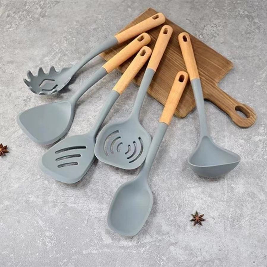 Hot Sale 6 Piece Cooking Tools Silicone Kitchen Utensils Kitchen Utensils Set with Wooden Handles Cooking Tools set
