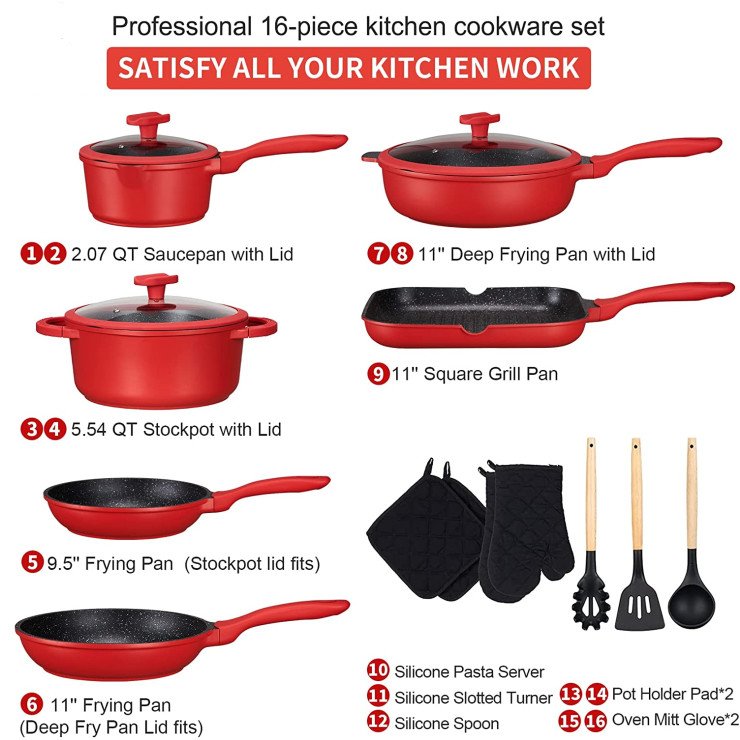 Christmas gift red color die cast Aluminum Non Stick Pots and pans Cookware set Kitchenware Cooking Kitchen Cooking Pot Set