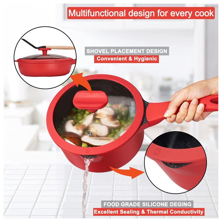 Christmas gift red color die cast Aluminum Non Stick Pots and pans Cookware set Kitchenware Cooking Kitchen Cooking Pot Set