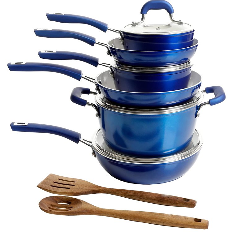 Best Sale Kitchen Cookware Food Cooking Pot Sets Pans Sets Cookware Aluminum OEM Packing Ceramic Coating Stainless Steel Handle