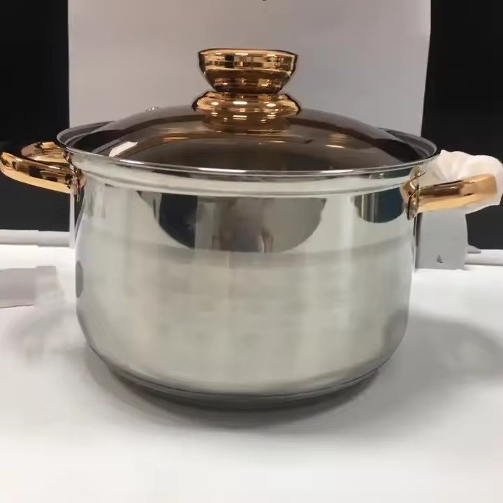 Royal Louis Minimalist Stainless Steel 6-Piece Cookware Set Double Bottom Nonstick Kitchenware Silver Gold