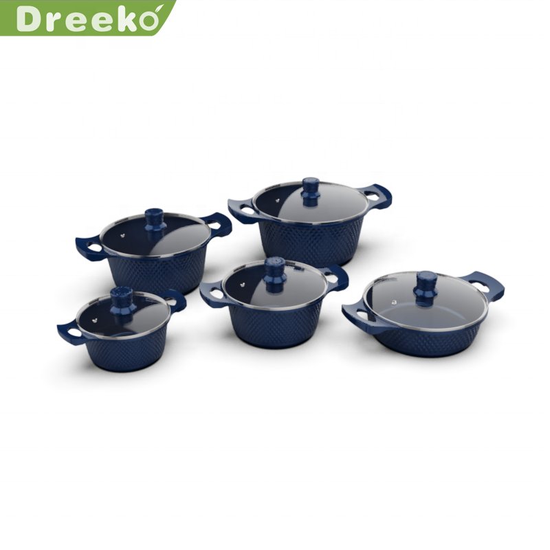 new launch 10pcs diamond shape die cast aluminum non stick stock pot cookware set with lids casserole