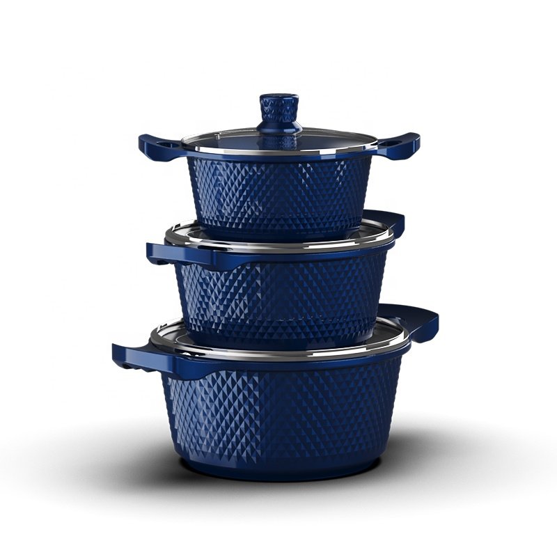 new launch 10pcs diamond shape die cast aluminum non stick stock pot cookware set with lids casserole