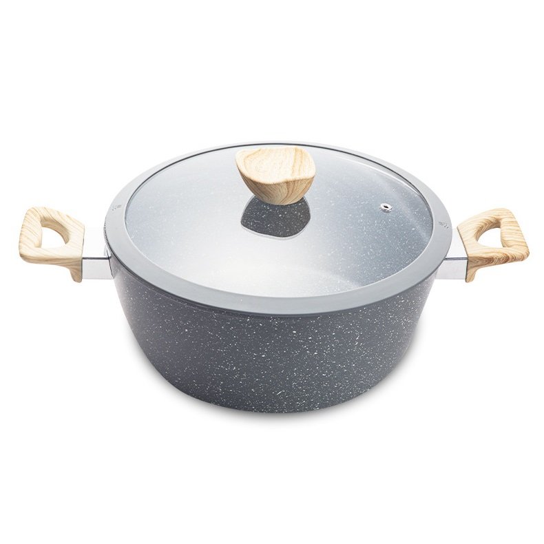 Wholesale High Quality NonStick Aluminum Cookware Pot Medical Stone Eco-friendly Cookware Pans and Pot Set With Silicone Rim Lid