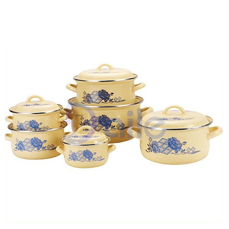Hot Sale 6pcs Enamel Coating Pots Cookware Sets Custom Decal Enamel Casserole Sets