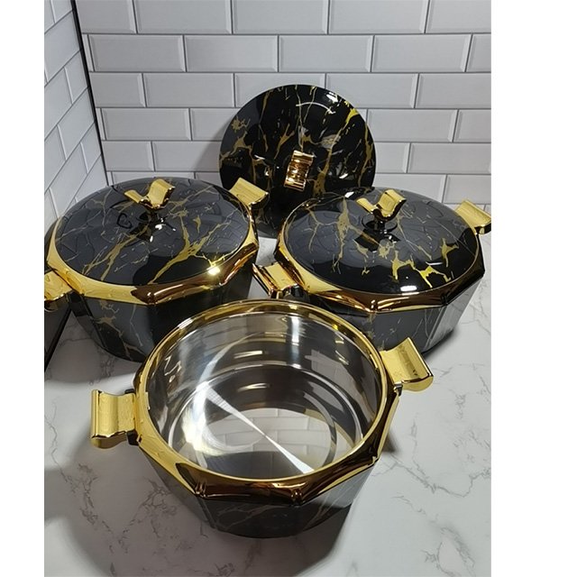 Plastic Handle Stainless Steel Keep Warm Casserole Set 3 Pcs Set Oval Food Keep Fresh Container