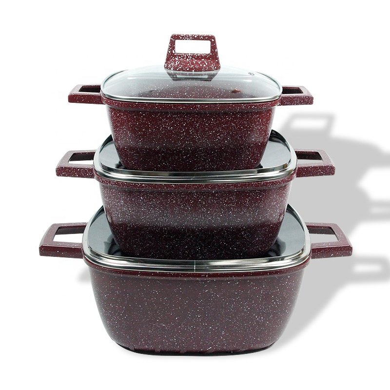 brownish red square die cast aluminium nonstick coating casserole sets