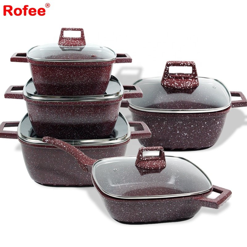 brownish red square die cast aluminium nonstick coating casserole sets
