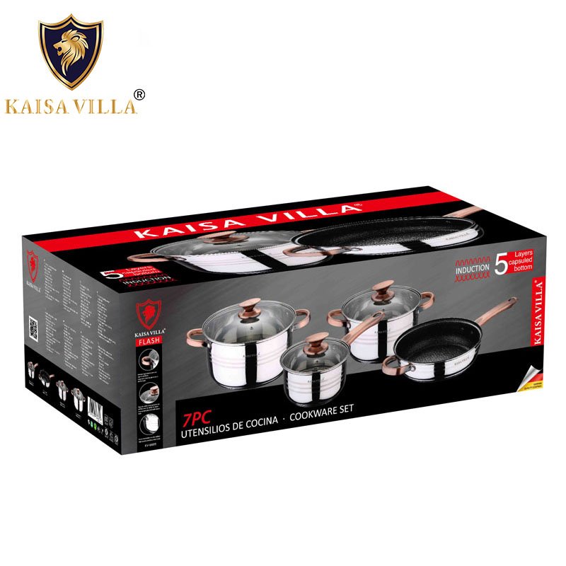 KAISA VILLA KV-6605 Drop Shipping Cookware Sets Stainless Steel Cheap Home Use Kitchen Utensils Cooking Pot 7pcs Wholesale