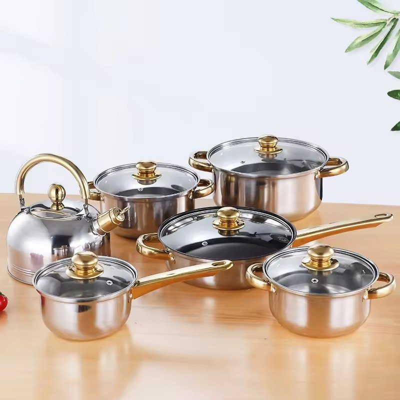 Home Utensils Kitchen Induction Nonstick 12 Pcs Stainless Steel Pots Cookware Sets Cooking Pots And Pans Camping