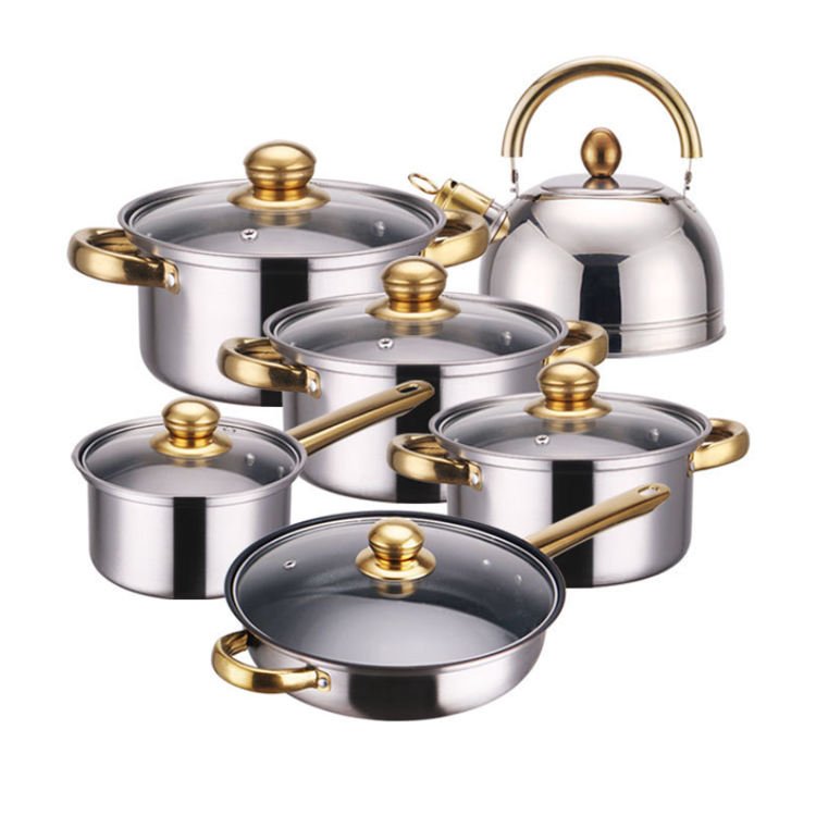Home Utensils Kitchen Induction Nonstick 12 Pcs Stainless Steel Pots Cookware Sets Cooking Pots And Pans Camping