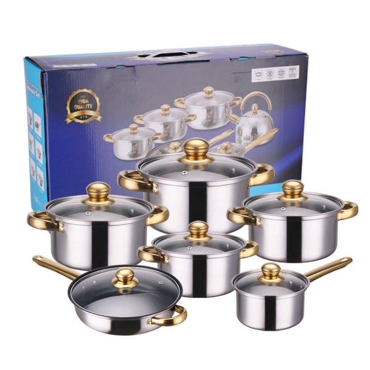Home Utensils Kitchen Induction Nonstick 12 Pcs Stainless Steel Pots Cookware Sets Cooking Pots And Pans Camping