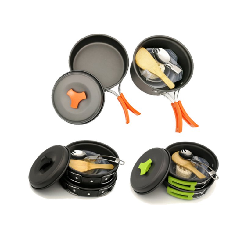 Outdoor portable 9 pieces camping cookware set for 1-2 people M0342
