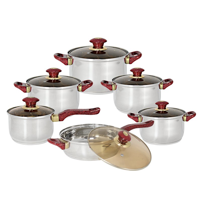 Hot Sell Heavy Metal Luxury Stainless Steel Granite Cookware Sets Grid Frypan