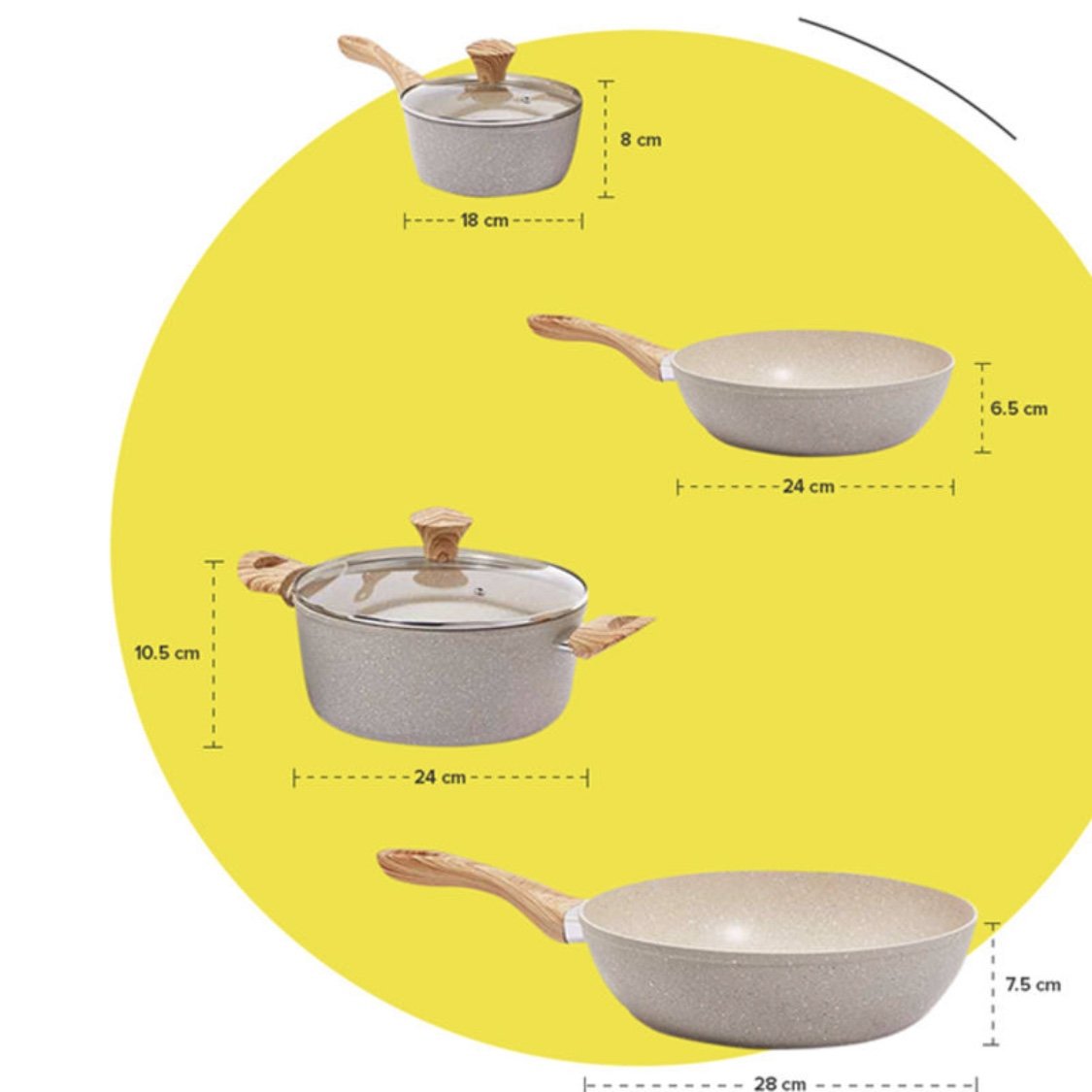 Beige Forged Aluminum Non-Stick Marble Cookware Set 4pcs Kitchen Utensils Glass Metal Pans Casserole Fry Pan Granite Cooking