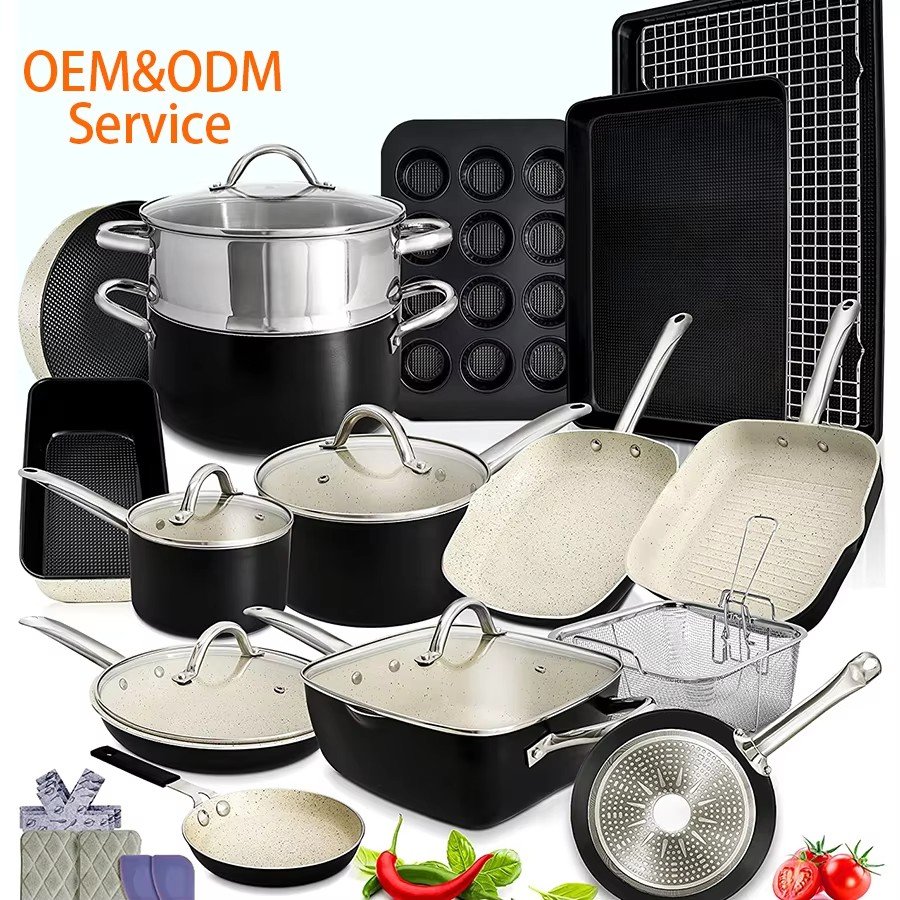 ASSMILE custom made cooking utensils pots and pans non-stick non stick Cookware Set with stainless steel handle