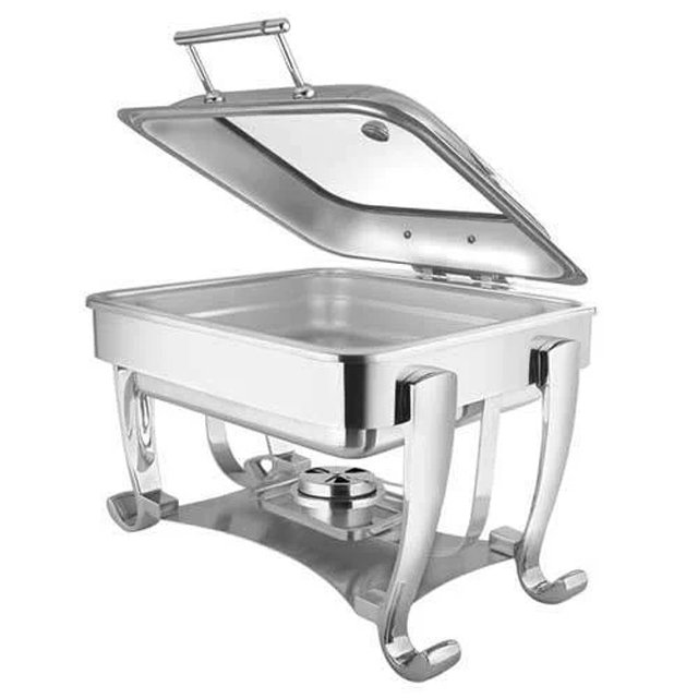 Luxurious Gold Plated Stainless Steel Food Warmer Chaffing Dish with Glass Lid and Holder fashionable trending design