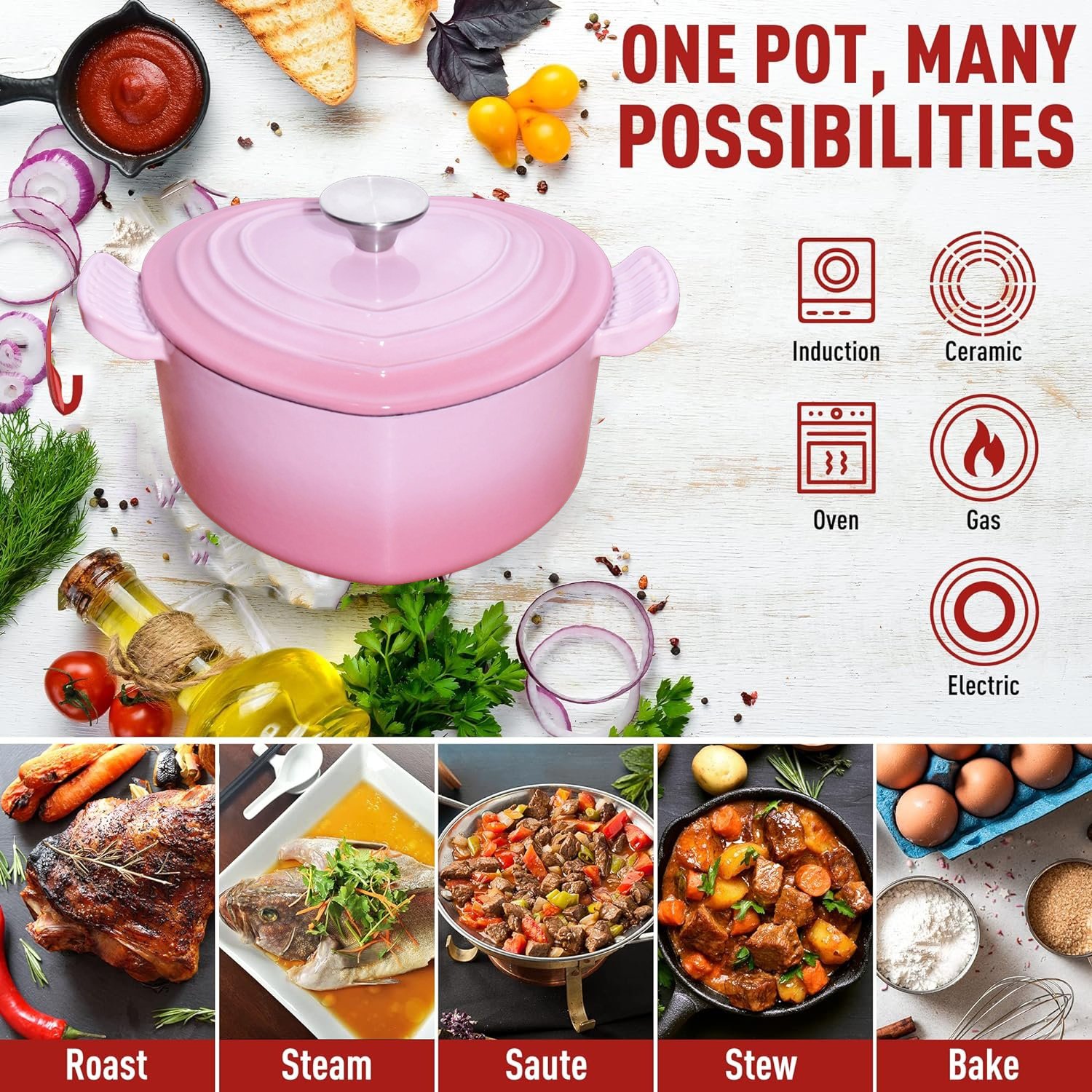 18CM Enamel Cast Iron Cooking Pot Heart Shape New Design Dutch Oven French Pot Cooking Casserole Cast Iron Cookware