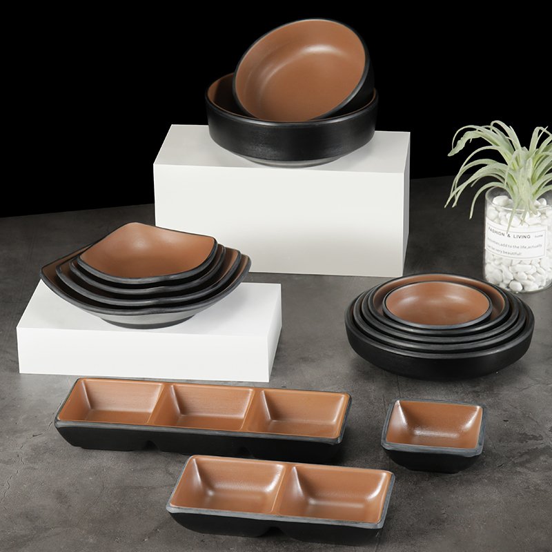 Hotel Restaurants Retro Style Full Sets Dinnerware 12 People Serving Spoon Tea Cups & Saucers Set Melamine Dishes