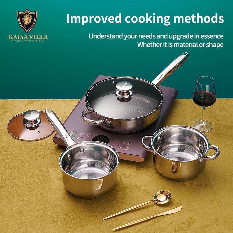 KAISA VILLA W2002 Stainless Steel Cookware Sets Drop Shipping Non Stick Kitchen Cooking Pot Set Kitchenware Factory