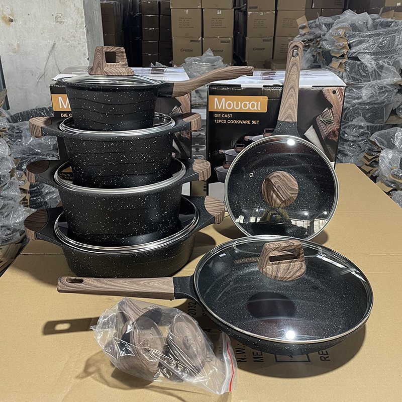 Multi-specification 12 Pieces Die-cast Aluminum Casserole Set Non-stick Cooking Pots And Pans Casserole Set