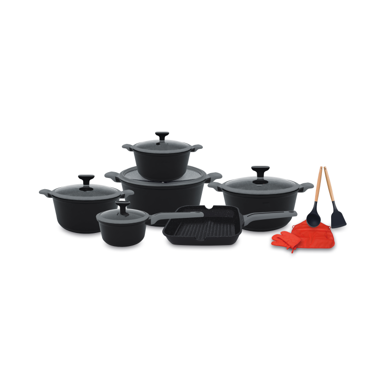 Factory Price Quality Assurance Wholesale Heat Proof Non-Slip Handle 16Pc Cookware Set