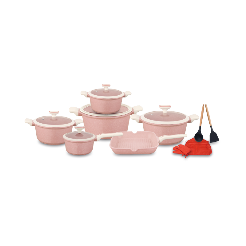 Factory Price Quality Assurance Wholesale Heat Proof Non-Slip Handle 16Pc Cookware Set