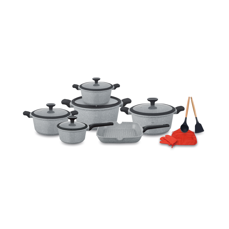 Factory Price Quality Assurance Wholesale Heat Proof Non-Slip Handle 16Pc Cookware Set