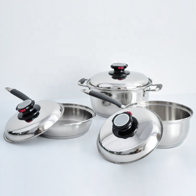 18pcs waterless greaseless stainless steel cookware set 5ply pots and pans OEM Factory induction for home kitchen cooking