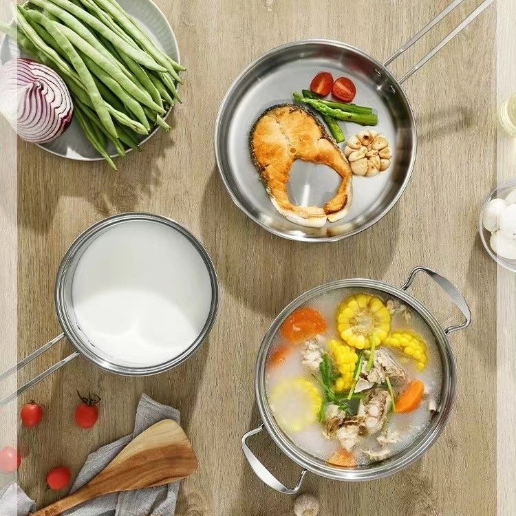 Induction Cooking Pot Cookware Set Non-Stick Stainless Steel Pots And Pans Kitchenware Frying Pan Metal Saucepan Stockpot Set