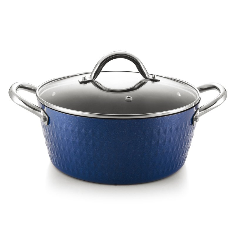 new blue color diamond nonstick pan with Induction bottom 8'' 9.5'' 10'' with glass lid Cookware Set