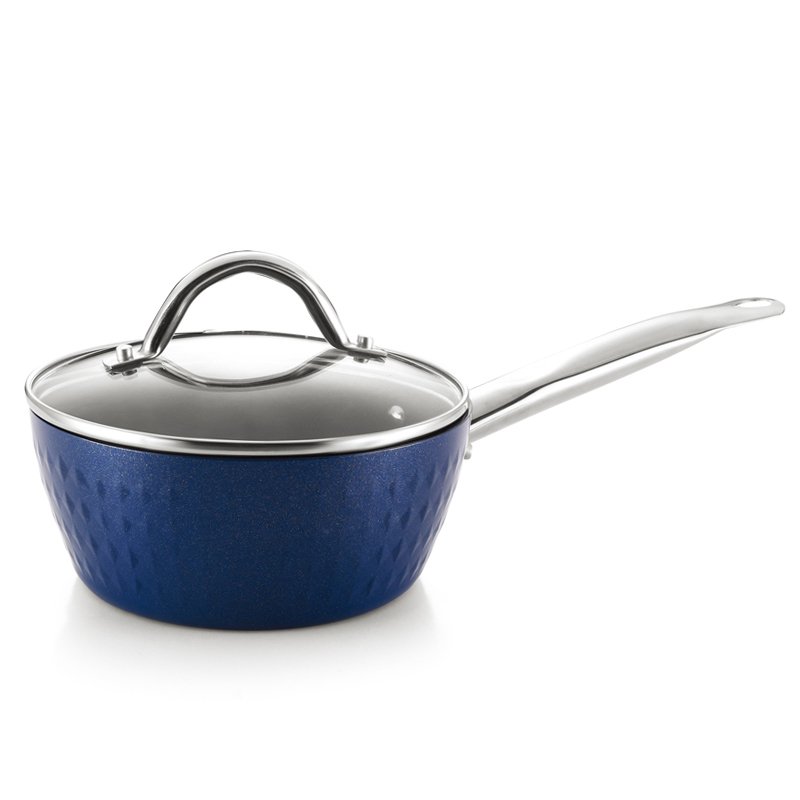 new blue color diamond nonstick pan with Induction bottom 8'' 9.5'' 10'' with glass lid Cookware Set
