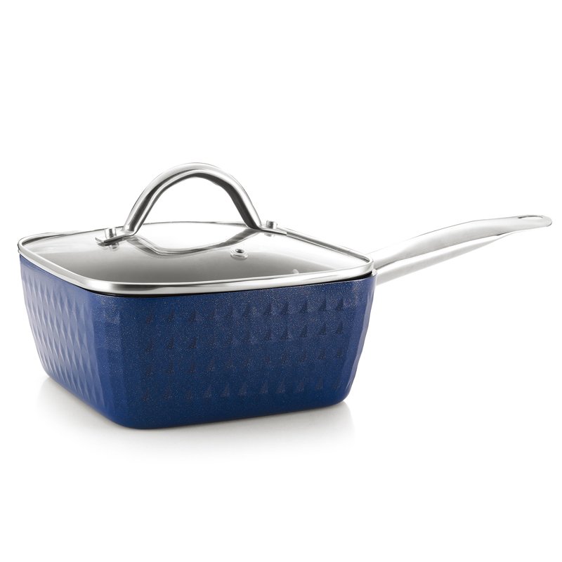 new blue color diamond nonstick pan with Induction bottom 8'' 9.5'' 10'' with glass lid Cookware Set