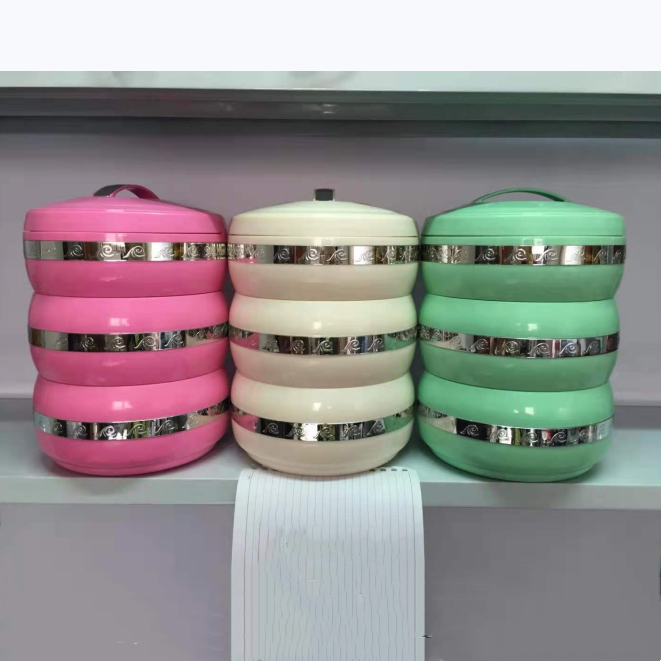 Three layers Stainless Steel Thermal Food Container Insulated Lunch Box Container Food Warmer Container with Handle