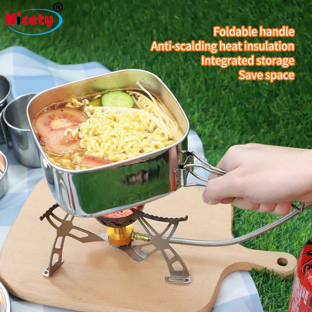 Backpacking Camping Cookware Picnic Cooking Cook Set for Hiking 6 pcs/set, 201 Stainless Steel