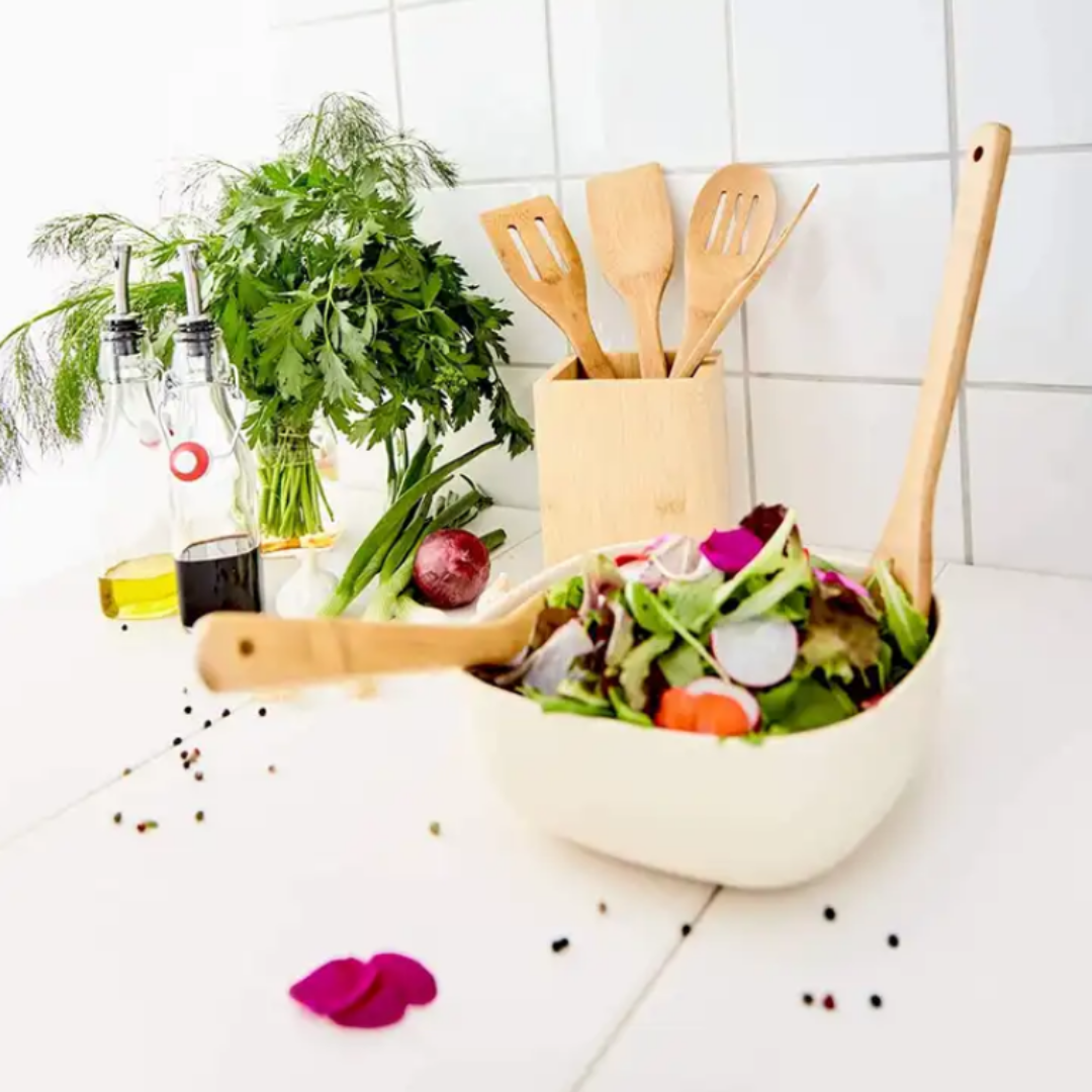 Bamboo Kitchen Utensils,8 Pieces Cooking Utensils Set with Holder Kitchen Utensils Set Cookware