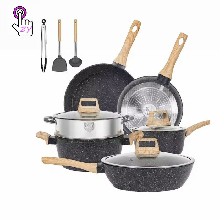Aluminum Cooking Pan and Pot Set Nonstick Frying Pans and Pots Granite Non Stick Cookware Set